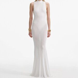 Self Portrait, White Racer Back Viscose Knit Maxi Dress